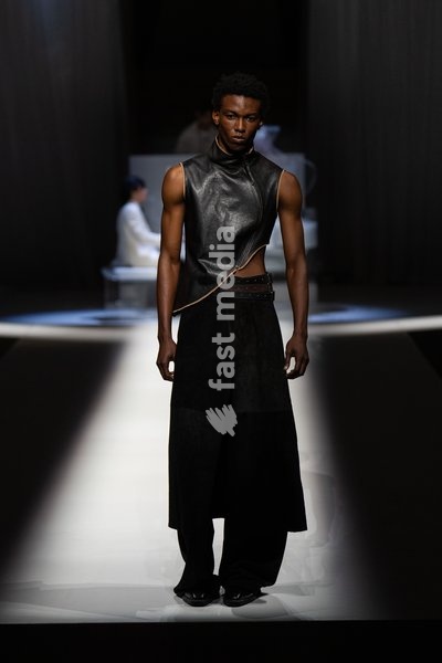 LONDON, ENGLAND - SEPTEMBER 19: A model walks the runway at the Hu Bing Selects: Urban Grace show during London Fashion Week 2026 on September 19, 2026 in London, England