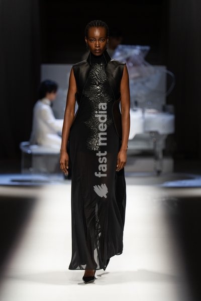 LONDON, ENGLAND - SEPTEMBER 19: A model walks the runway at the Hu Bing Selects: Urban Grace show during London Fashion Week 2026 on September 19, 2026 in London, England