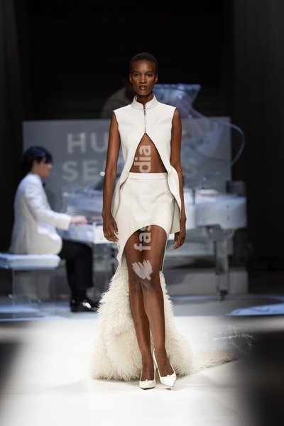 LONDON, ENGLAND - SEPTEMBER 19: A model walks the runway at the Hu Bing Selects: Urban Grace show during London Fashion Week 2026 on September 19, 2026 in London, England
