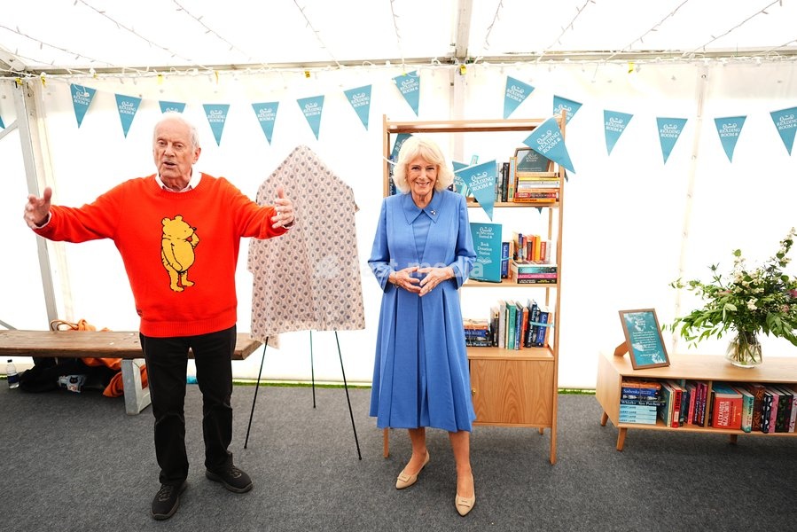 Queen Camilla with Gyles Brandreth as she attends The Queen's Reading Room Festival at Chatsworth House, Bakewell. Picture date: Saturday September 19, 2026