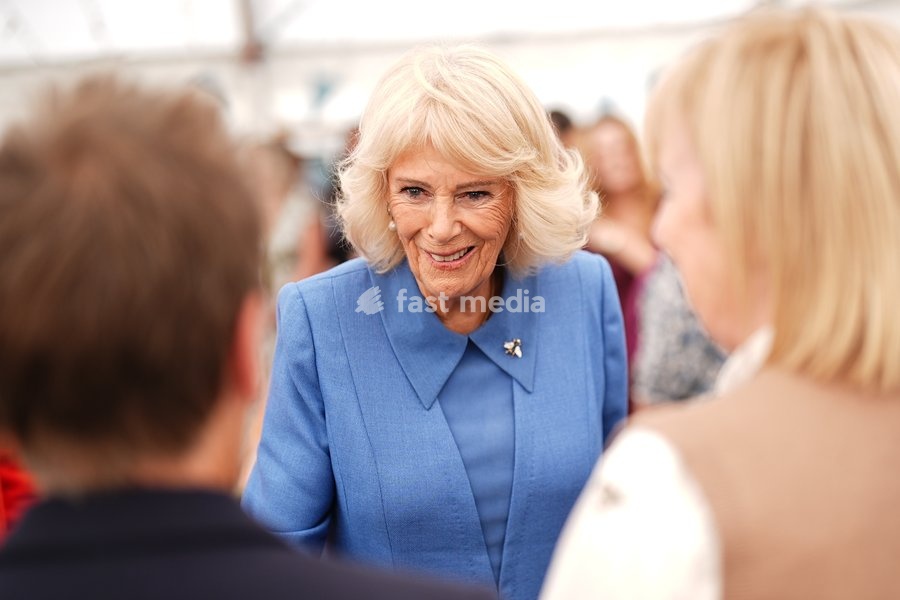 Queen Camilla meeting members of different book clubs during The Queen's Reading Room Festival at Chatsworth House, Bakewell. Picture date: Saturday September 19, 2026