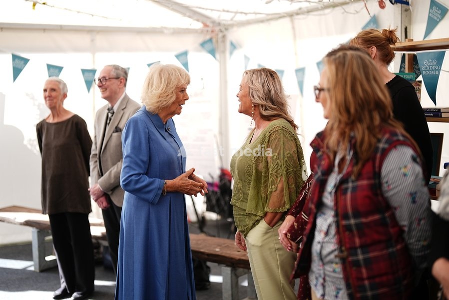 Queen Camilla meeting members of different book clubs during The Queen's Reading Room Festival at Chatsworth House, Bakewell. Picture date: Saturday September 19, 2026
