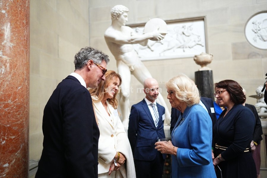 Queen Camilla speaking with guests during a reception as part of The Queen's Reading Room Festival at Chatsworth House, Bakewell. Picture date: Saturday September 19, 2026
