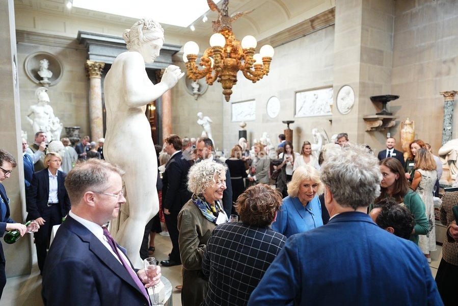 Queen Camilla speaking with guests during a reception as part of The Queen's Reading Room Festival at Chatsworth House, Bakewell. Picture date: Saturday September 19, 2026