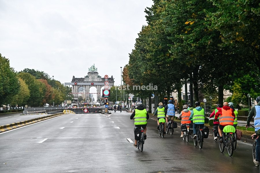 Cyclists pictured during a car free Sunday, in Brussels, Sunday 20 September 2026. Across the country, Brussels and cities in Flanders and the Walloon region hold Car Free Sunday during the 'Mobility Week' (Week van de mobiliteit - Semaine de la Mobilite) and organise activities to focus on other…