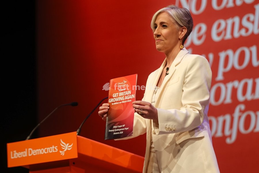 Liberal Democrat Treasury Spokesperson Daisy Cooper MP delivers her keynote speech at the Liberal Democrat Autumn Conference, Brighton, UK, on 20 September 2026. Cooper unveiled a 30-page plan titled Get Britain Growing Again, warning that economic growth is being held back by a computer says no…