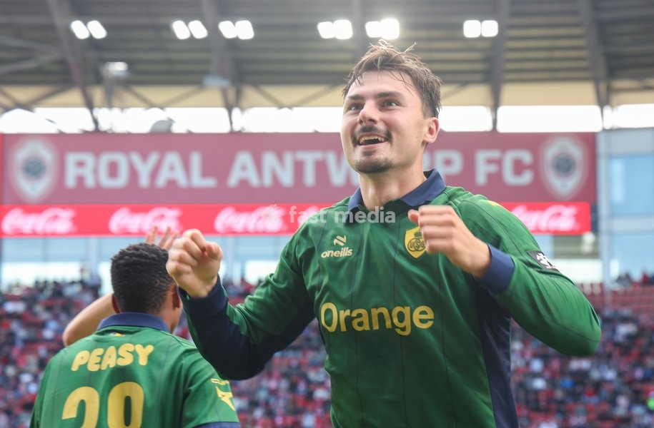 Union's Mateo Biondic celebrates after scoring during a soccer match between Royal Antwerp FC and Royale Union Saint-Gilloise, Sunday 20 September 2026 in Antwerp, on day 7 of the 2026-2027 'Jupiler Pro League' first division of the Belgian championship