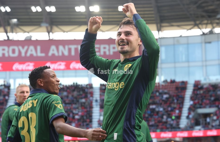 Union's Mateo Biondic celebrates after scoring during a soccer match between Royal Antwerp FC and Royale Union Saint-Gilloise, Sunday 20 September 2026 in Antwerp, on day 7 of the 2026-2027 'Jupiler Pro League' first division of the Belgian championship