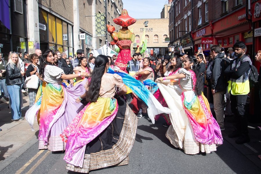 Performers take part in a parade as part of the Annual Brick lane Festival 2026 in Brick Lane, London, England, UK on Sunday 20 September, 2026