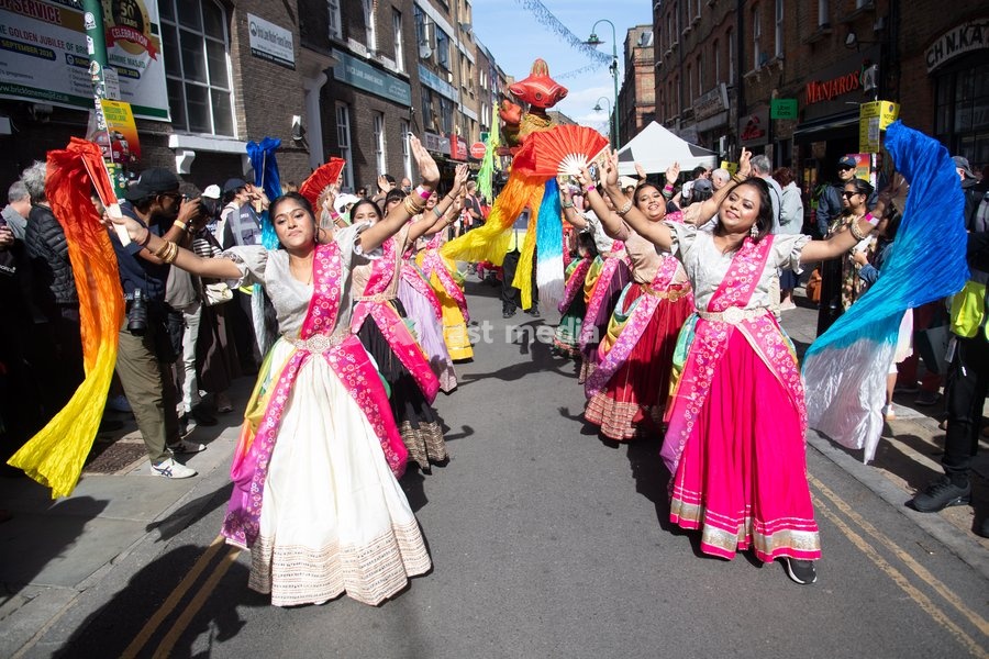 Performers take part in a parade as part of the Annual Brick lane Festival 2026 in Brick Lane, London, England, UK on Sunday 20 September, 2026