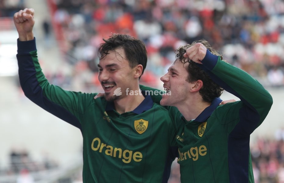 Union’s Denzel De Roeve celebrates after scoring during a soccer match between Royal Antwerp FC and Royale Union Saint-Gilloise, Sunday 20 September 2026 in Antwerp, on day 7 of the 2026-2027 'Jupiler Pro League' first division of the Belgian championship