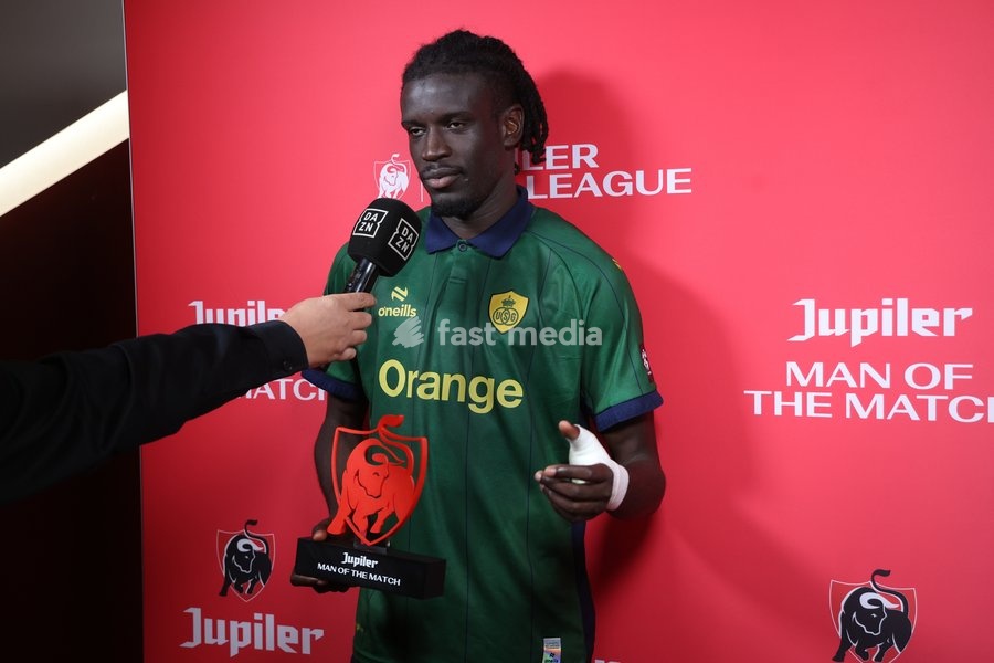 Union's Massire Sylla pictured after winning the Jupiler Man of the Match trophy at a soccer match between Royal Antwerp FC and Royale Union Saint-Gilloise, Sunday 20 September 2026 in Antwerp, on day 7 of the 2026-2027 'Jupiler Pro League' first division of the Belgian championship