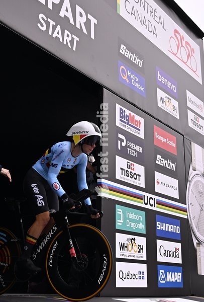 Belgium's Lotte Kopecky pictured at the start of the women's elite individual time trial race (39,2km) at the cycling UCI Road World Championship, in Montreal, Canada, Sunday 20 September 2026