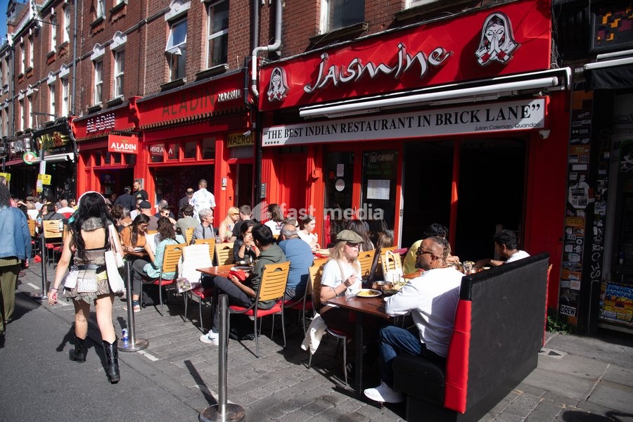 A general view of people eating out at the Annual Brick lane Festival 2026 in Brick Lane, London, England, UK on Sunday 20 September, 2026