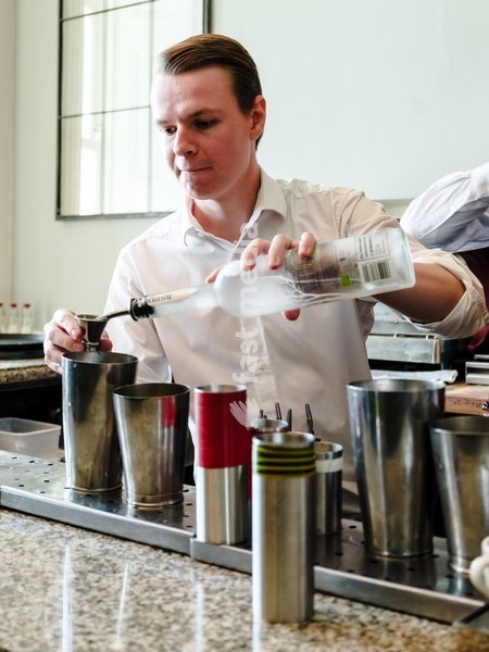 Joshua Reynolds, Trade Spokesperson makes cocktails during the Liberal Democrat Autumn Conference 2026 on Sunday 20 September 2026 at Brighton Grand Hotel, Brighton. Josh Reynolds served cocktails with Brighton Cocktail Festival
