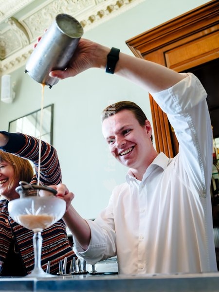 Joshua Reynolds, Trade Spokesperson makes cocktails during the Liberal Democrat Autumn Conference 2026 on Sunday 20 September 2026 at Brighton Grand Hotel, Brighton. Josh Reynolds served cocktails with Brighton Cocktail Festival