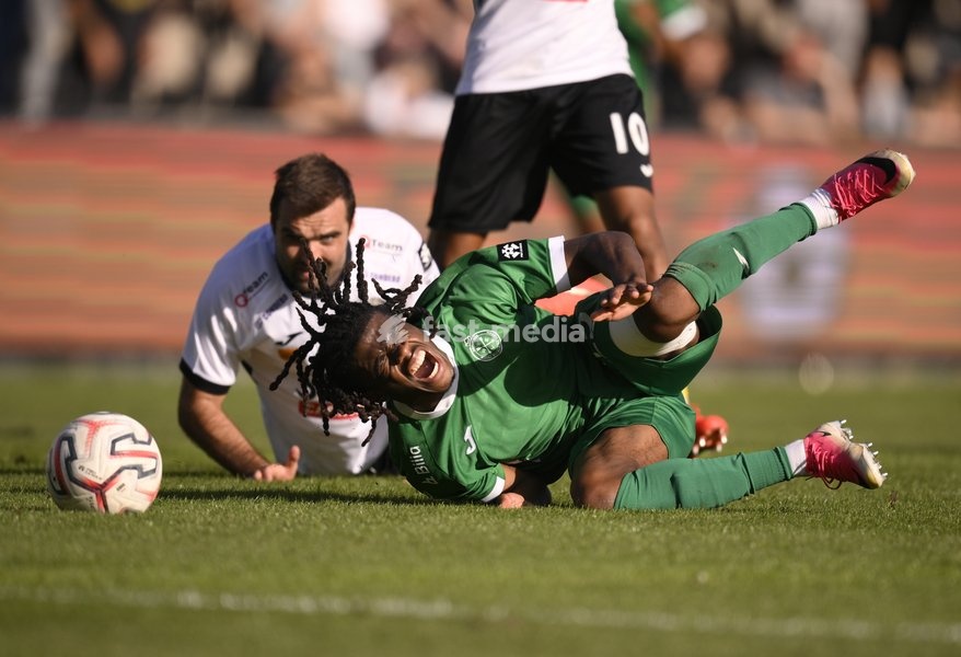 Virton's Steeven Assengue reacts during a soccer match between KSC Lokeren and Royal Excelsior Virton, Sunday 20 September 2026 in Lokeren, on day 6 of the 2026-2027 'Challenger Pro League' 1B second division of the Belgian championship