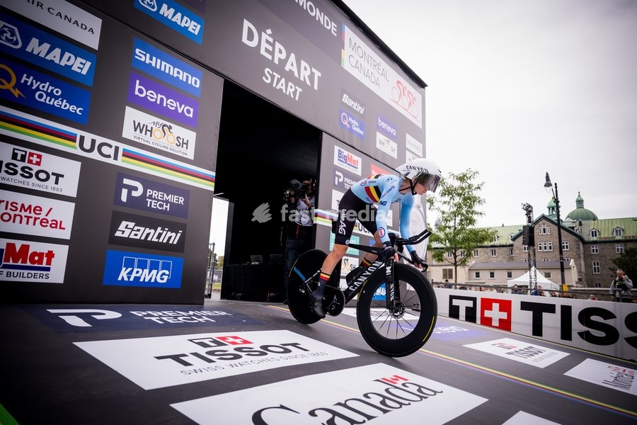 Belgium's Lotte Kopecky pictured in action during the women's elite individual time trial race (39,2km) at the cycling UCI Road World Championship, in Montreal, Canada, Sunday 20 September 2026