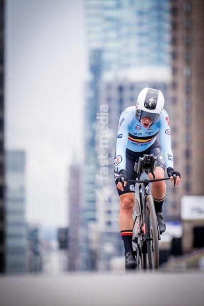 Belgium's Lotte Kopecky pictured in action during the women's elite individual time trial race (39,2km) at the cycling UCI Road World Championship, in Montreal, Canada, Sunday 20 September 2026