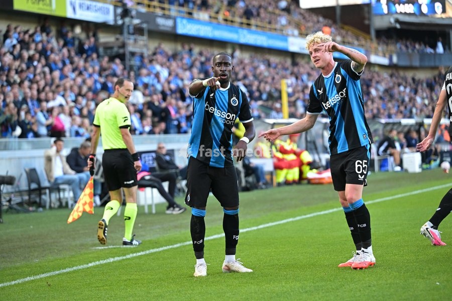 Club's Carlos Forbs and Club's Joaquin Seys celebrates after scoring during a soccer match between Club Brugge KV and KRC Genk, Sunday 20 September 2026 in Brugge, on day 7 of the 2026-2027 'Jupiler Pro League' first division of the Belgian championship