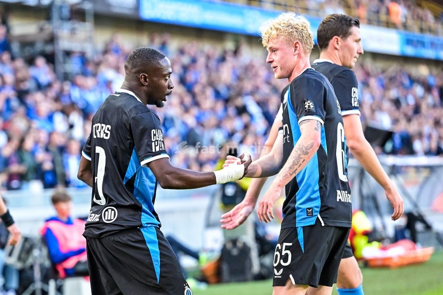 Club's Carlos Forbs and Club's Joaquin Seys celebrates after scoring during a soccer match between Club Brugge KV and KRC Genk, Sunday 20 September 2026 in Brugge, on day 7 of the 2026-2027 'Jupiler Pro League' first division of the Belgian championship