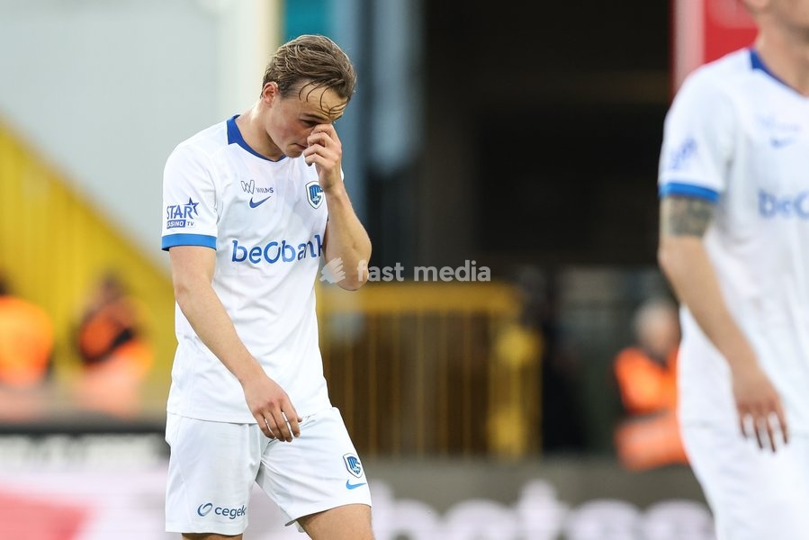 Genk's Matte Smets reacts during a soccer match between Club Brugge KV and KRC Genk, Sunday 20 September 2026 in Brugge, on day 7 of the 2026-2027 'Jupiler Pro League' first division of the Belgian championship