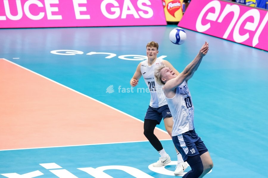 Luka Marttila of the Finland during the Finland vs Greece match at Final Eight of the CEV Enel EuroVolley 2026 Men at PalaVela in Turin, Italy, on September 20, 2026. Finland wins against Greece with a score 3-2