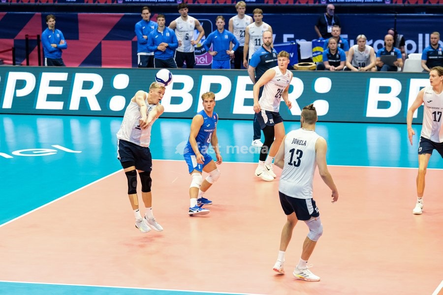 Antti Ronkainen of the Finland during the Finland vs Greece match at Final Eight of the CEV Enel EuroVolley 2026 Men at PalaVela in Turin, Italy, on September 20, 2026. Finland wins against Greece with a score 3-2