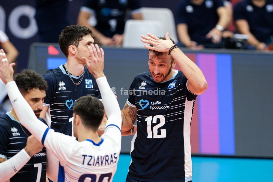 Theodoros Voulkidis of the Greece during the Finland vs Greece match at Final Eight of the CEV Enel EuroVolley 2026 Men at PalaVela in Turin, Italy, on September 20, 2026. Finland wins against Greece with a score 3-2