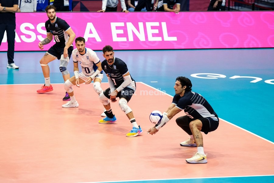 Alexandros Raptis of the Greece during the Finland vs Greece match at Final Eight of the CEV Enel EuroVolley 2026 Men at PalaVela in Turin, Italy, on September 20, 2026. Finland wins against Greece with a score 3-2