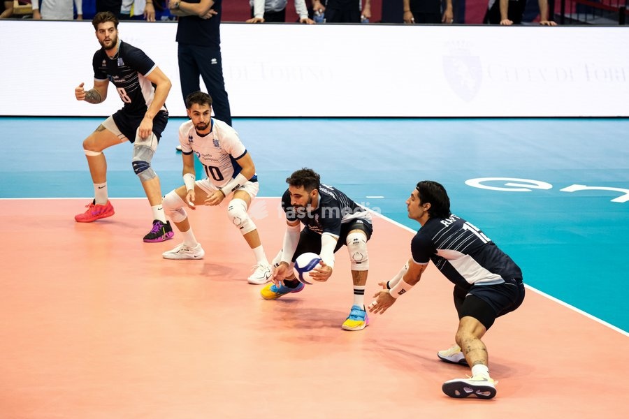 Athanasios Protopsaltis of the Greece during the Finland vs Greece match at Final Eight of the CEV Enel EuroVolley 2026 Men at PalaVela in Turin, Italy, on September 20, 2026. Finland wins against Greece with a score 3-2