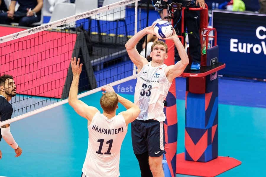 Fedor Ivanov of the Finland during the Finland vs Greece match at Final Eight of the CEV Enel EuroVolley 2026 Men at PalaVela in Turin, Italy, on September 20, 2026. Finland wins against Greece with a score 3-2