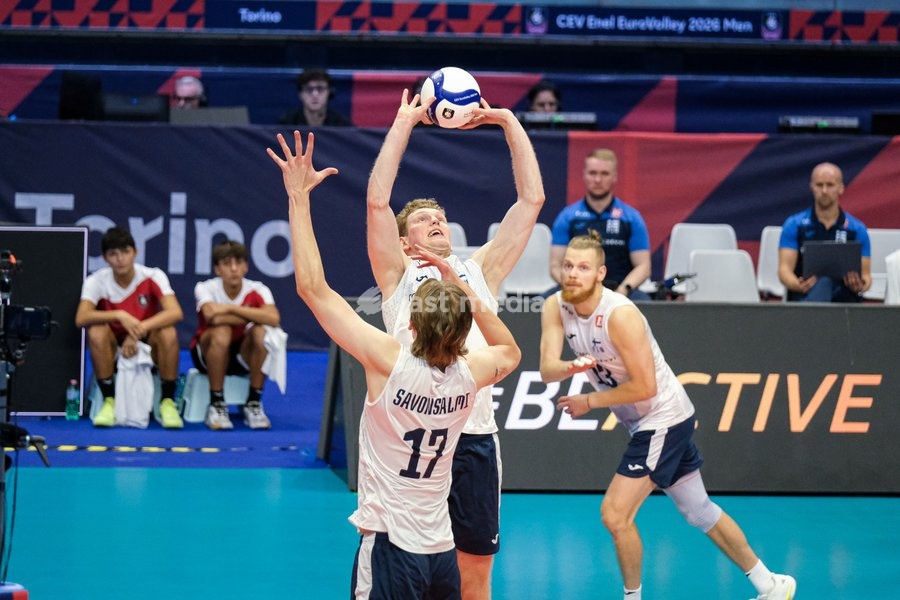 Fedor Ivanov of the Finland during the Finland vs Greece match at Final Eight of the CEV Enel EuroVolley 2026 Men at PalaVela in Turin, Italy, on September 20, 2026. Finland wins against Greece with a score 3-2