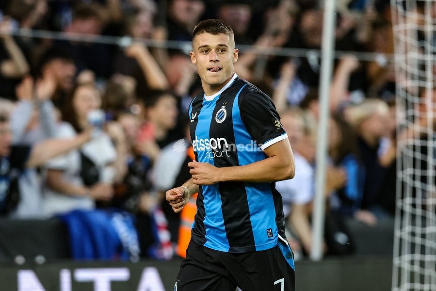 Club's Nicolo Tresoldi celebrates during a soccer match between Club Brugge KV and KRC Genk, Sunday 20 September 2026 in Brugge, on day 7 of the 2026-2027 'Jupiler Pro League' first division of the Belgian championship