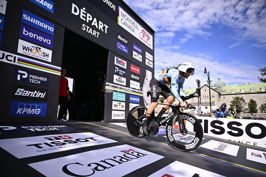 Belgium's Rune Herregodts pictured at the start of the men's elite individual time trial race (39,2km) at the cycling UCI Road World Championship, in Montreal, Canada, Sunday 20 September 2026