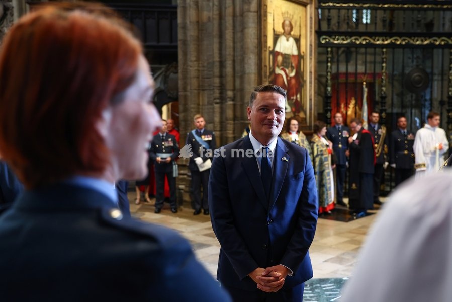 Britain's Defence Secretary Wes Streeting (R) arrives to attend a 'Service of Thanksgiving and Rededication' to mark the 86th anniversary of Battle of Britain, at Westminster Abbey in central London on September 20, 2026
