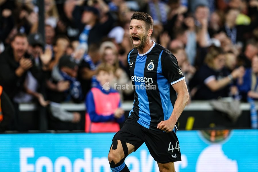 Club's Brandon Mechele celebrates after scoring during a soccer match between Club Brugge KV and KRC Genk, Sunday 20 September 2026 in Brugge, on day 7 of the 2026-2027 'Jupiler Pro League' first division of the Belgian championship
