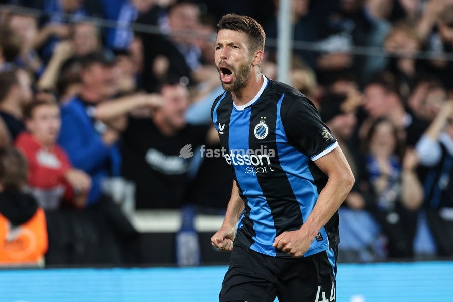 Club's Brandon Mechele celebrates after scoring during a soccer match between Club Brugge KV and KRC Genk, Sunday 20 September 2026 in Brugge, on day 7 of the 2026-2027 'Jupiler Pro League' first division of the Belgian championship