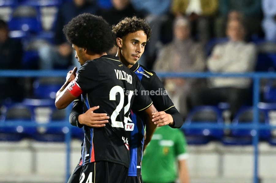 Dender's Adam Nhaili celebrates after scoring during a soccer match between FCV Dender EH and Patro Eisden Maasmechelen, Sunday 20 September 2026 in Denderleeuw, on day 6 of the 2026-2027 'Challenger Pro League' 1B second division of the Belgian championship