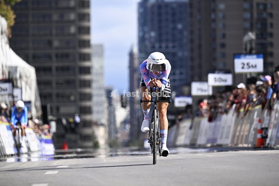 United States's Brandon McNulty pictured in action during the men's elite individual time trial race (39,2km) at the cycling UCI Road World Championship, in Montreal, Canada, Sunday 20 September 2026