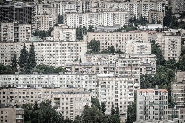 brutalist style apartment buildings, Zghvisubani neighborhood, Tbilisi, Georgia, Asia