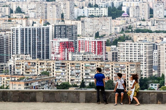 brutalist style apartment buildings, Zghvisubani neighborhood, Tbilisi, Georgia, Asia