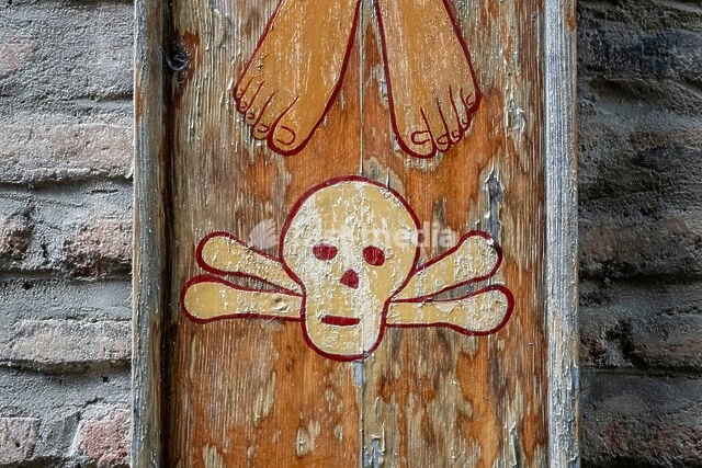 skull and crossbones at the feet of Jesus Christ, Jvaris Mama Church (Church of the Holy Cross), Tbilisi, Georgia, Asia