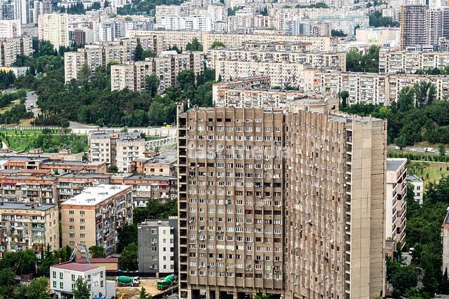 brutalist style apartment buildings, Arashenda Building, Zghvisubani neighborhood, Tbilisi, Georgia, Asia