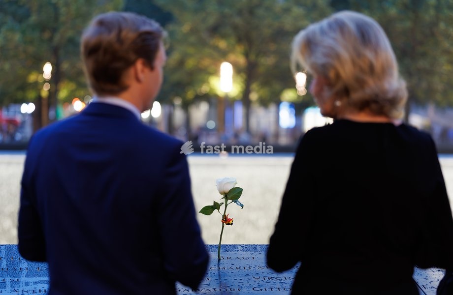 Queen Mathilde of Belgium pictured in front of the name of Patrice Braut, Belgian victim, during a Tribute in marge of the 81st session of the United Nations General Assembly (UNGA81), in New York City, United States of America, Sunday 20 September 2026