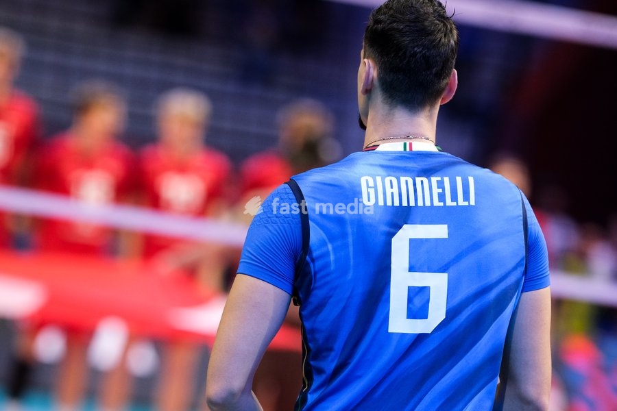 Simone Giannelli of the Italy during the Italy vs Denmark match at Final Eight of the CEV Enel EuroVolley 2026 Men at PalaVela in Turin, Italy, on September 20, 2026. Italy wins the match against Denmark with a score 3-0