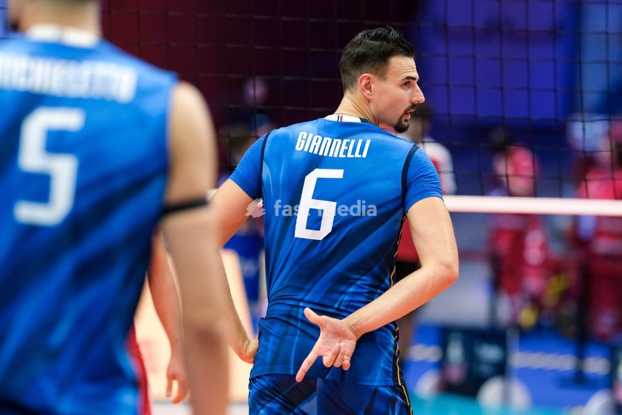 Simone Giannelli of the Italy during the Italy vs Denmark match at Final Eight of the CEV Enel EuroVolley 2026 Men at PalaVela in Turin, Italy, on September 20, 2026. Italy wins the match against Denmark with a score 3-0