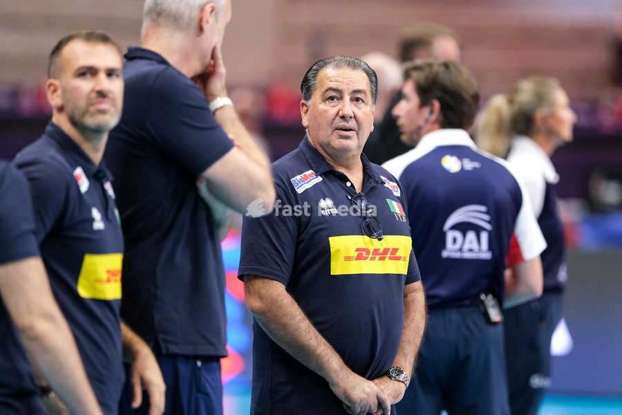 Ferdinando De Giorgi the Head Coach of Italy during the Italy vs Denmark match at Final Eight of the CEV Enel EuroVolley 2026 Men at PalaVela in Turin, Italy, on September 20, 2026. Italy wins the match against Denmark with a score 3-0