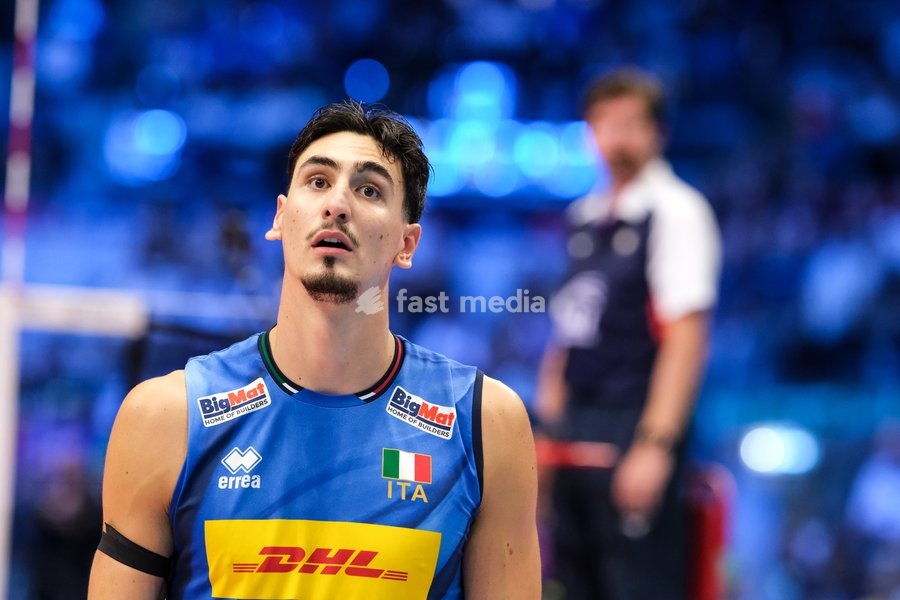 Alessandro Michieletto of the Italy during the Italy vs Denmark match at Final Eight of the CEV Enel EuroVolley 2026 Men at PalaVela in Turin, Italy, on September 20, 2026. Italy wins the match against Denmark with a score 3-0