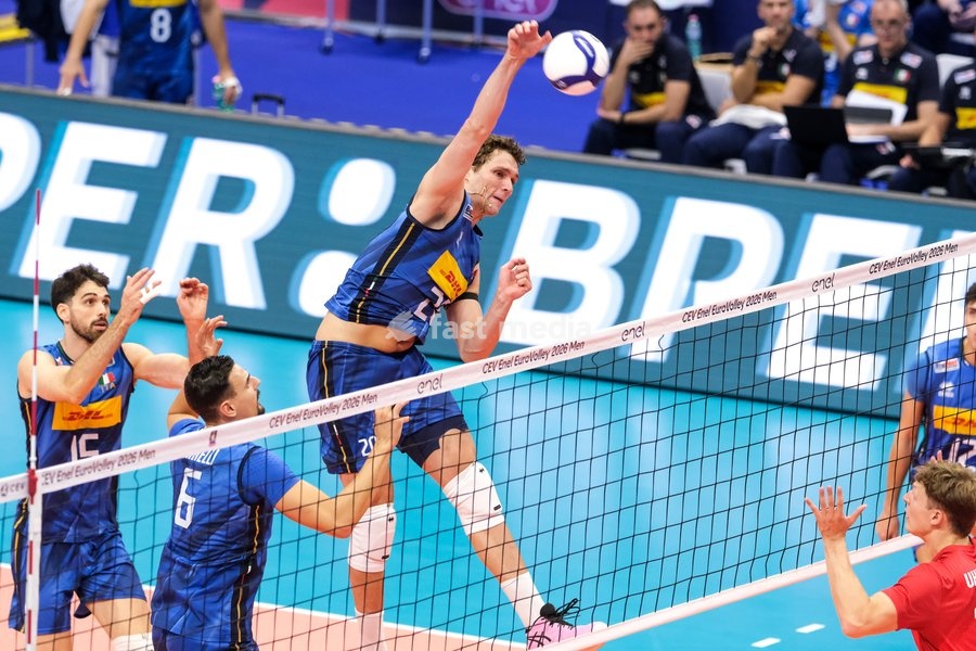 Pardo Mati of the Italy during the Italy vs Denmark match at Final Eight of the CEV Enel EuroVolley 2026 Men at PalaVela in Turin, Italy, on September 20, 2026. Italy wins the match against Denmark with a score 3-0